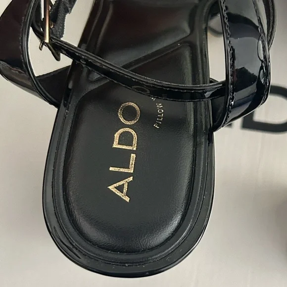 Aldo Glossy Black Heeled Sandals - Picture 6 of 10
